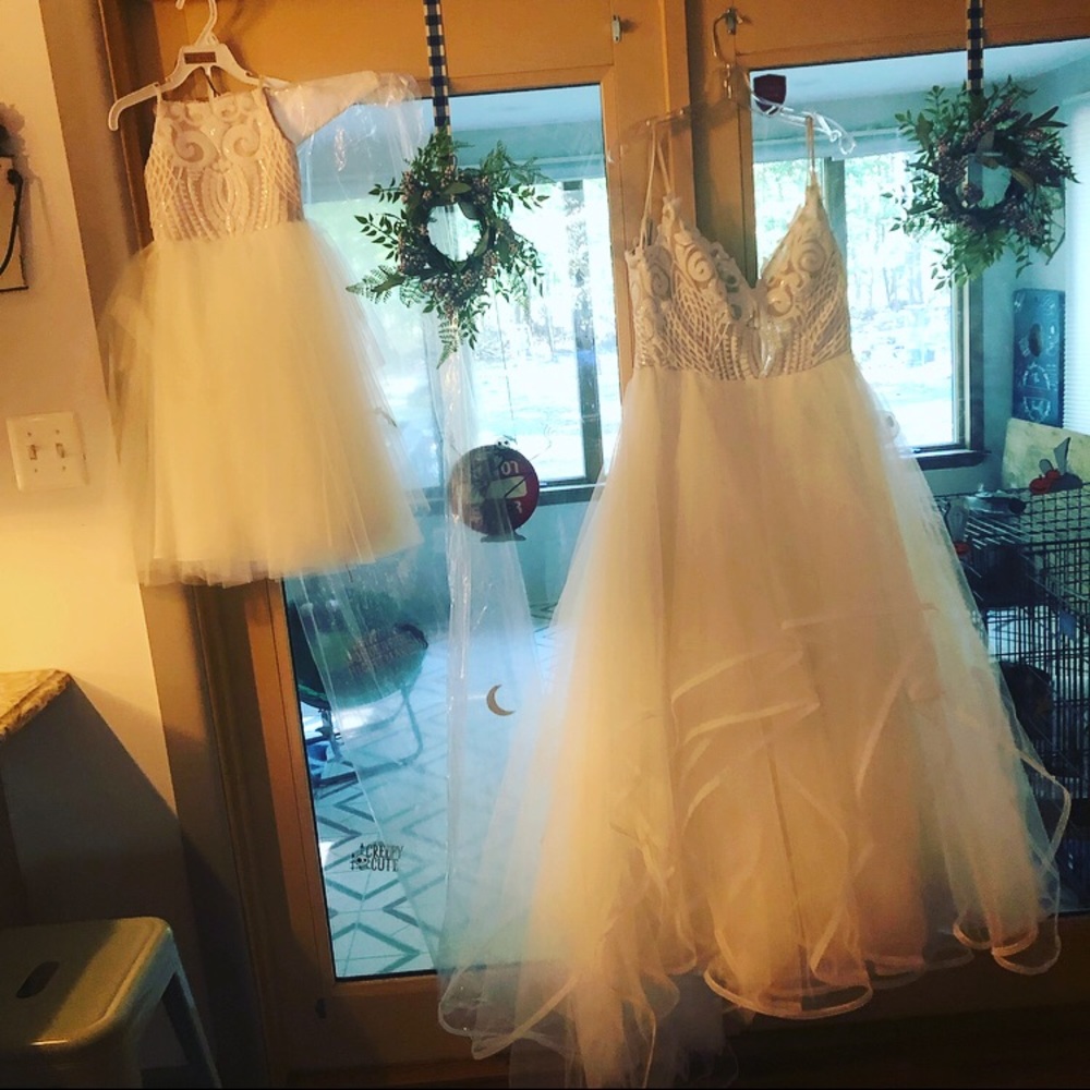 Hailey Paige pepper gown and matching flower girl dress